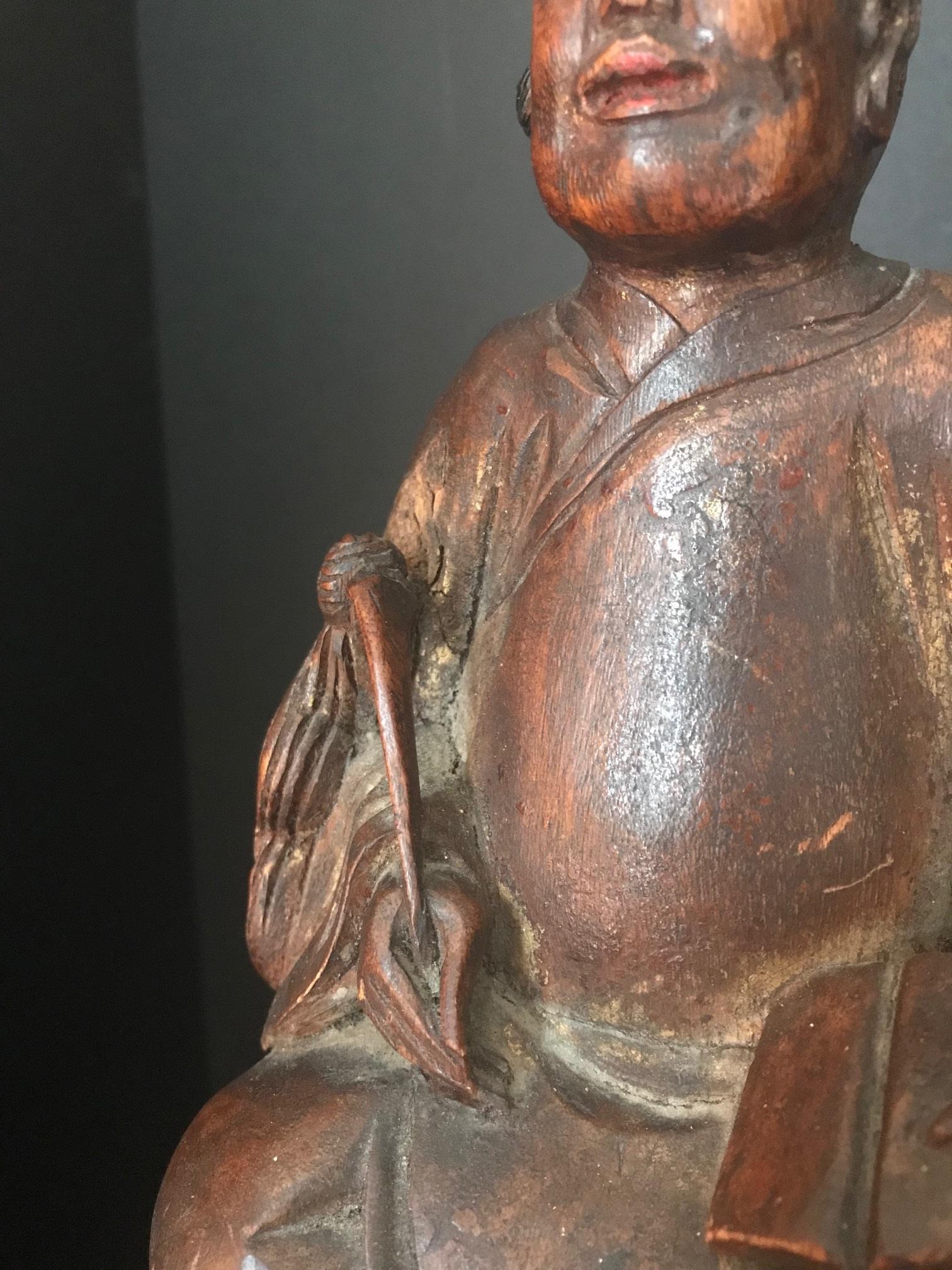 Mid-19th Century Chinese Wood Carved Daoist Immortal 2
