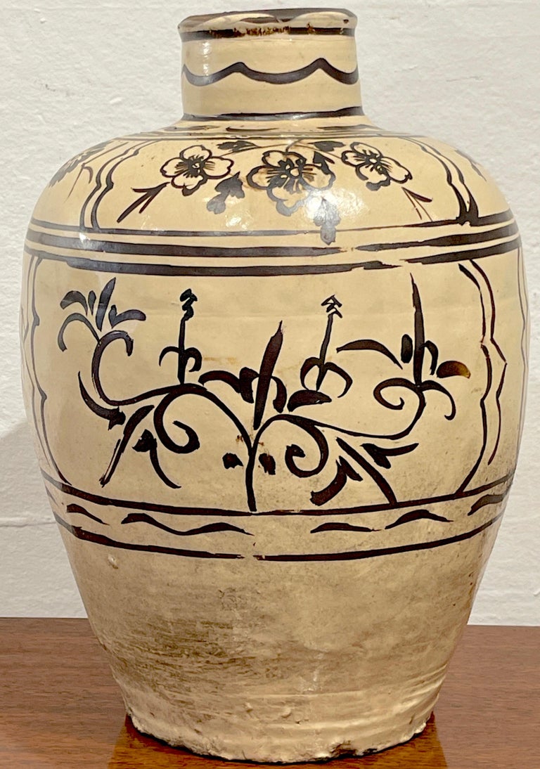 Hand-Crafted Ming Dynasty Cizhou Stoneware 'Flowers & Bamboo' Vase #2* For Sale