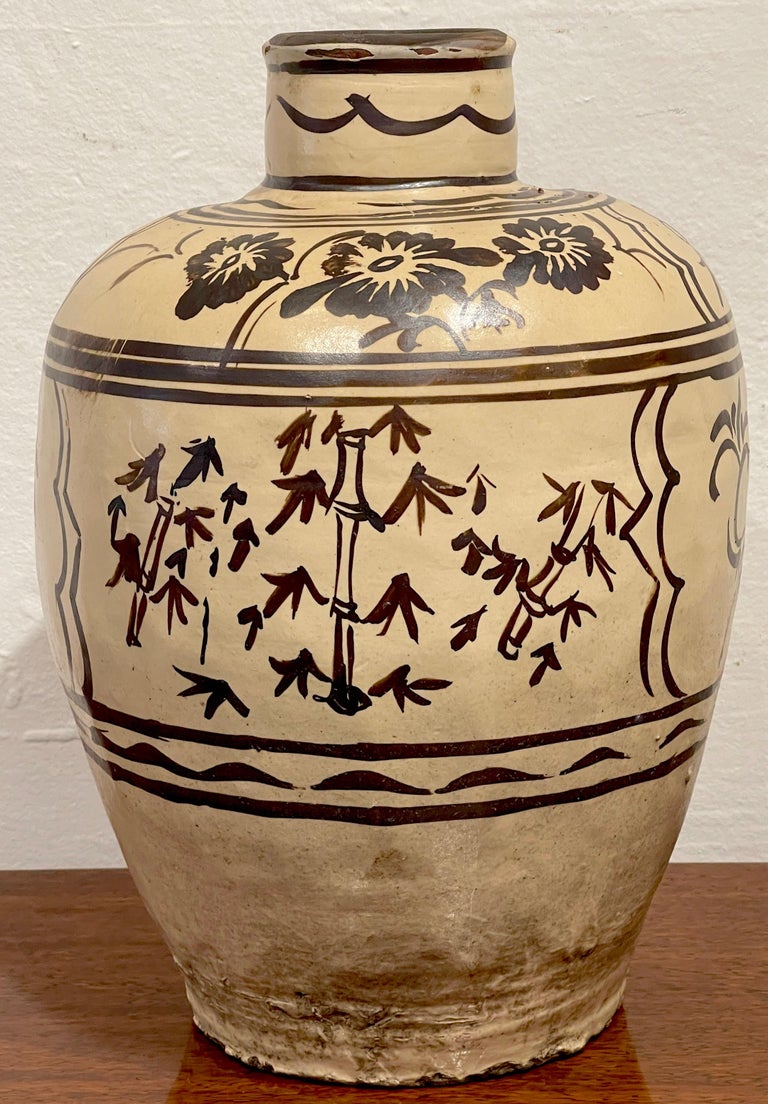 Ming Dynasty Cizhou Stoneware 'Flowers & Bamboo' Vase #2* For Sale 1