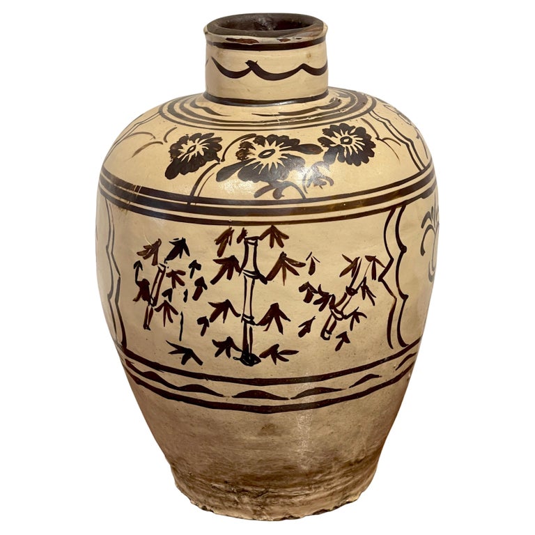 Ming Dynasty Cizhou Stoneware 'Flowers & Bamboo' Vase #2* For Sale
