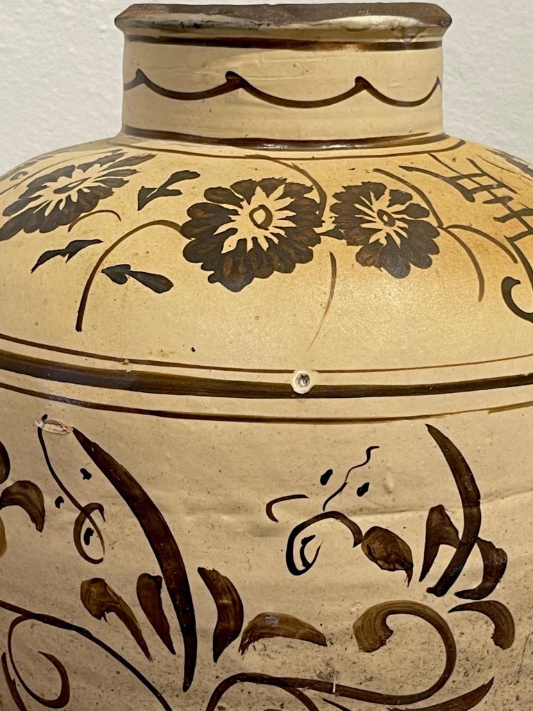 Ming Dynasty Cizhou Stoneware 'Flowers & Calligraphy ' Vase #3 For Sale 5