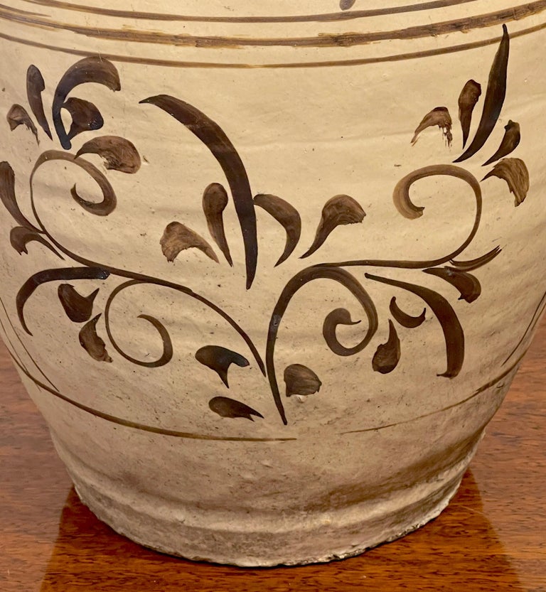 Ming Dynasty Cizhou Stoneware 'Flowers & Calligraphy ' Vase #3 In Good Condition For Sale In West Palm Beach, FL