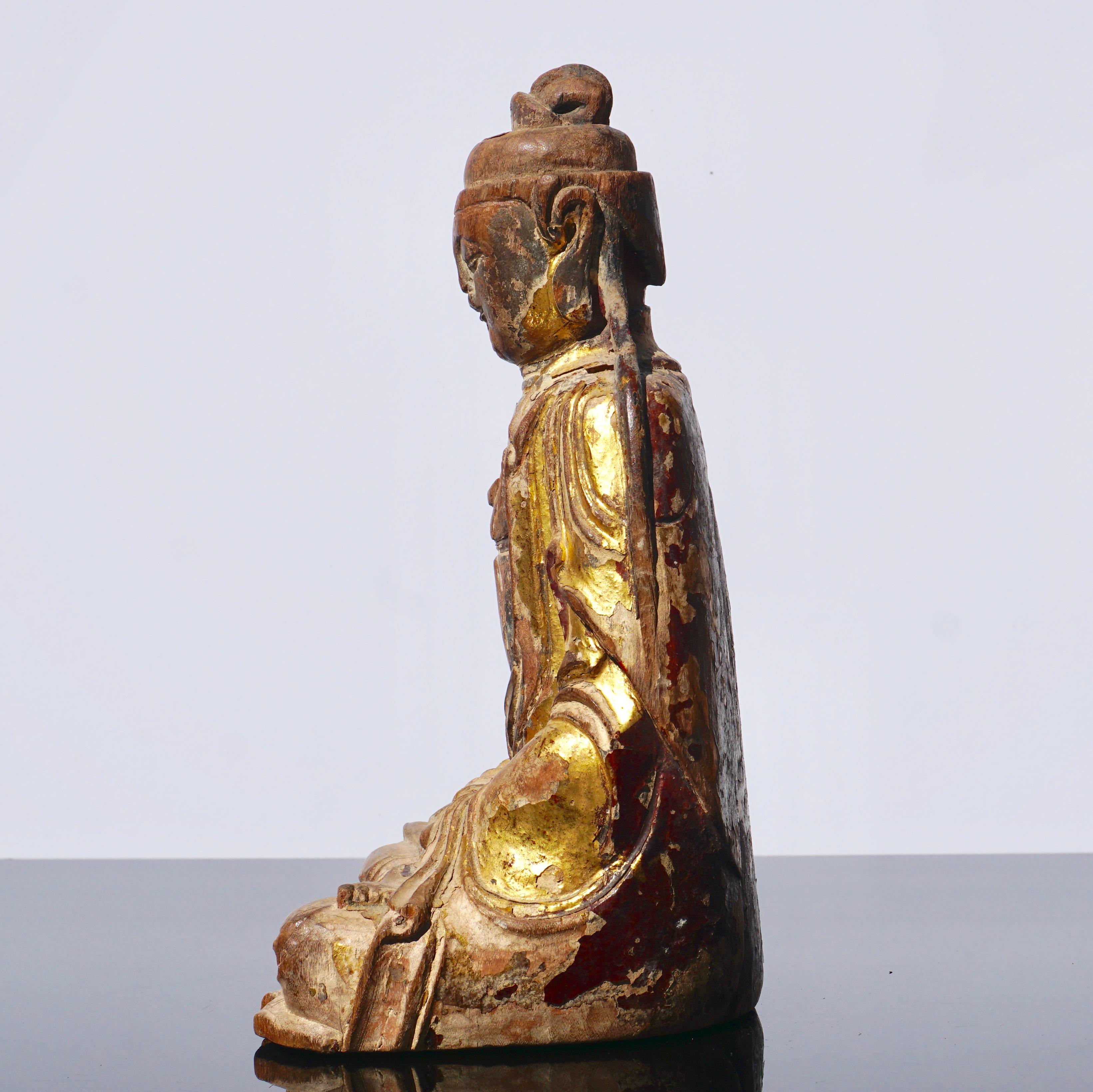 Chinese Ming Dynasty Gilt Carved Buddha Statue