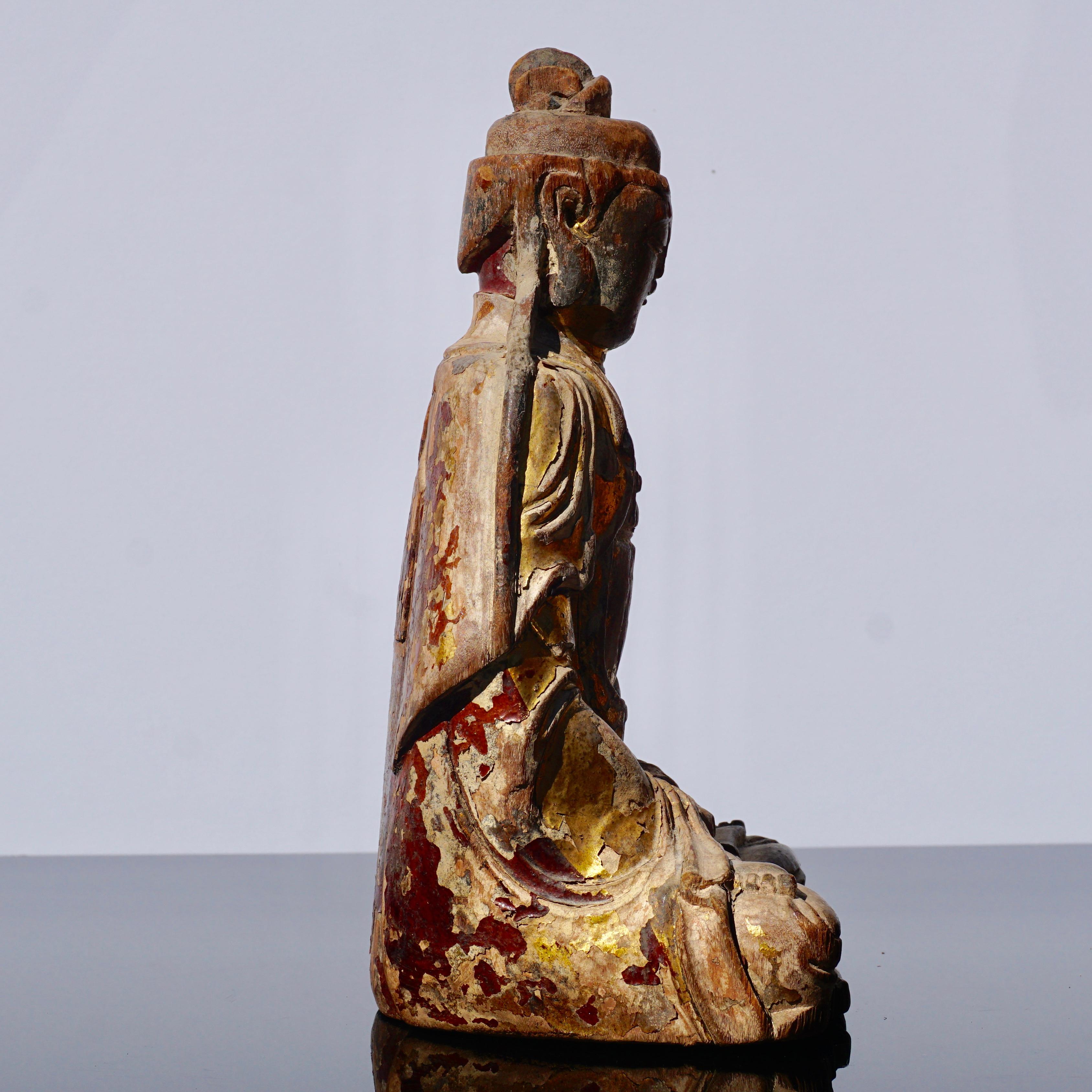 18th Century and Earlier Ming Dynasty Gilt Carved Buddha Statue
