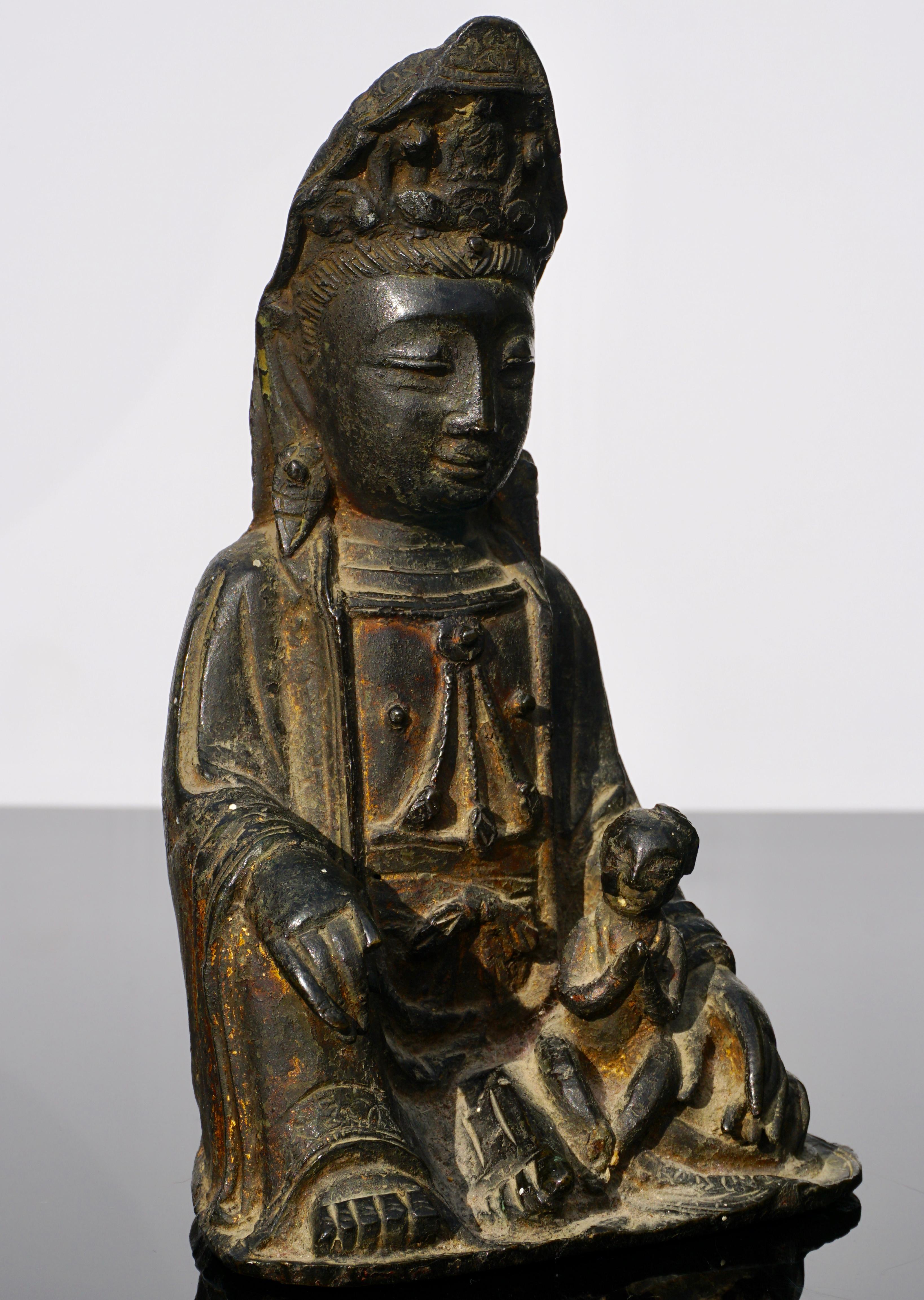 Cast Ming Dynasty Gilt Lacquered Bronze Songzi Guanyin