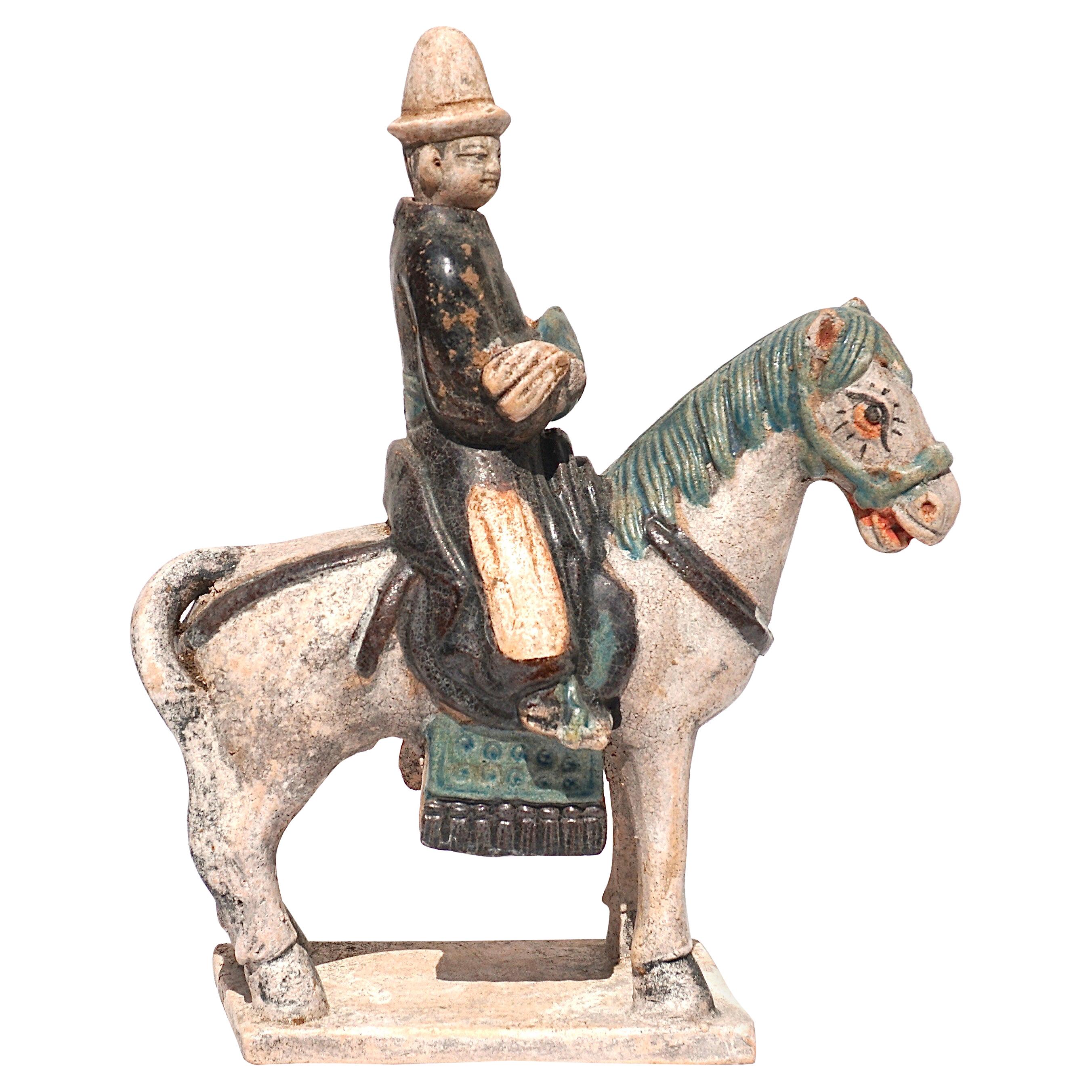 Ming Dynasty Glazed Pottery Horse And Rider