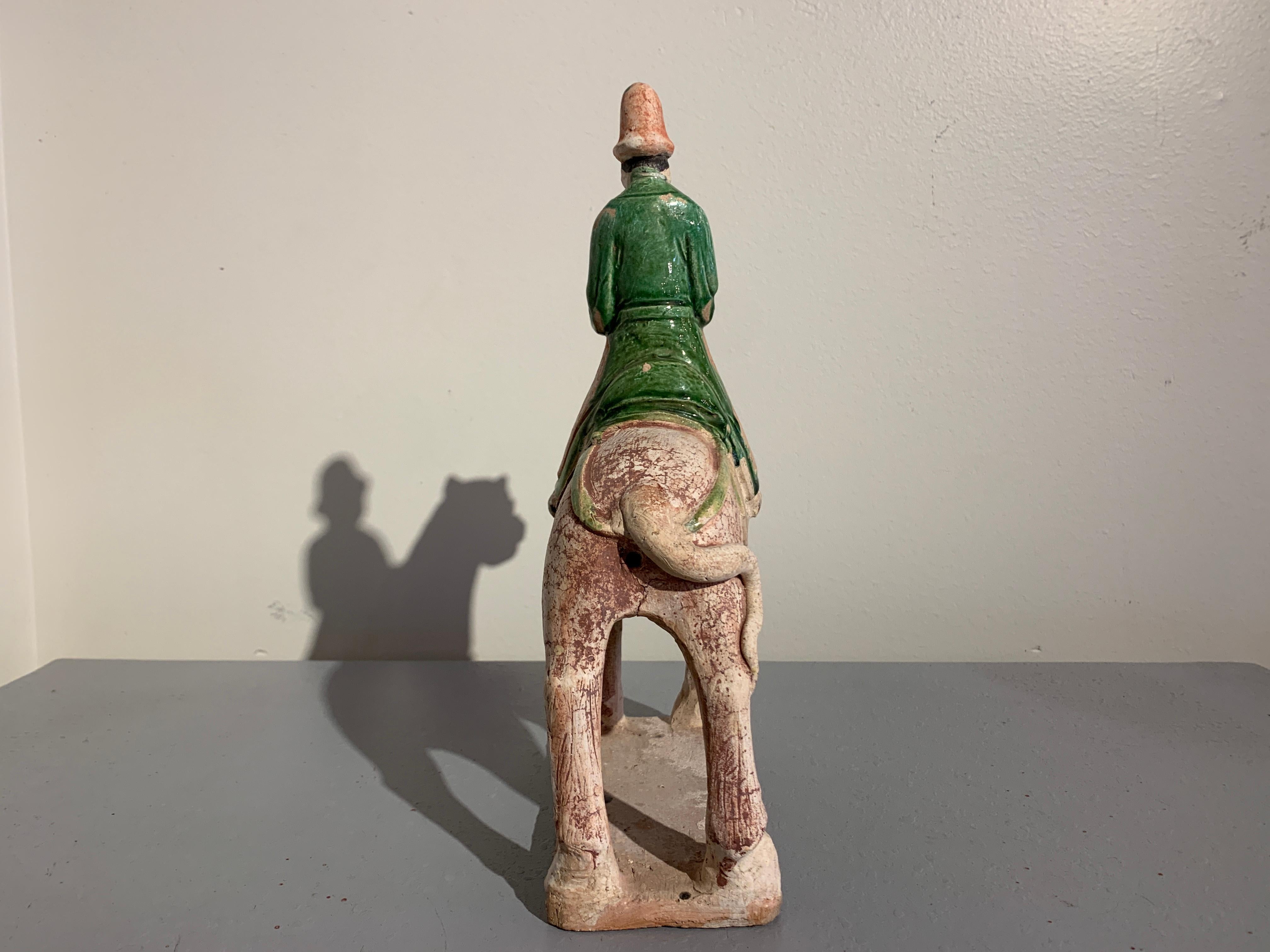 Ming Dynasty Green Glazed Horse and Rider with Attendant, 16th Century, China In Fair Condition In Austin, TX