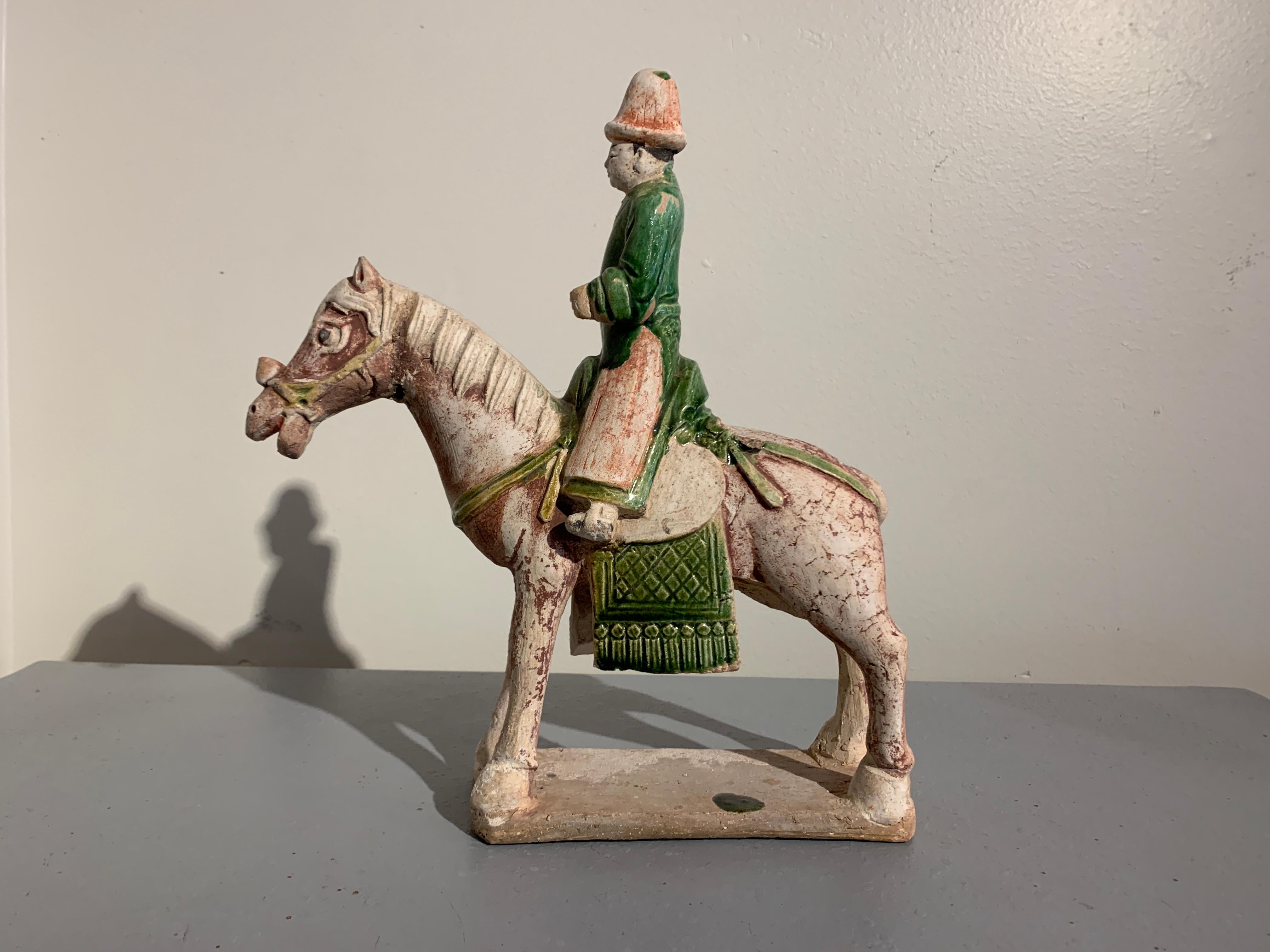 18th Century and Earlier Ming Dynasty Green Glazed Horse and Rider with Attendant, 16th Century, China