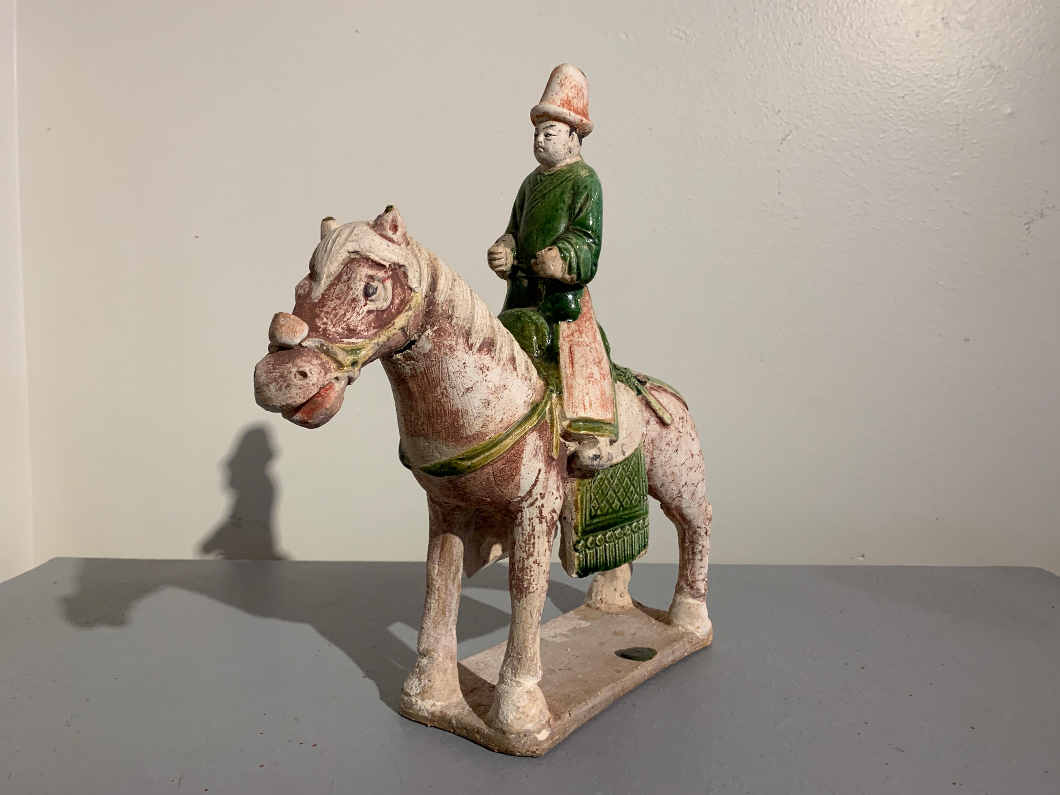 Pottery Ming Dynasty Green Glazed Horse and Rider with Attendant, 16th Century, China