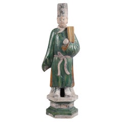 Statue de tombeau "officielle" en poterie vernissée verte de la dynastie Ming, Chine 1368-1644
