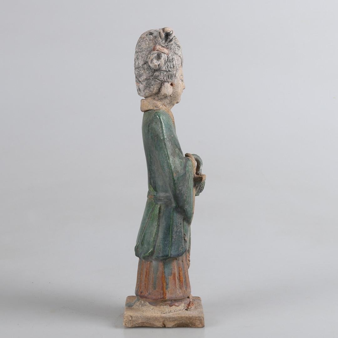 Polychromed Ming Dynasty Green Glazed Teracotta Tomb Statue of a Woman, China For Sale