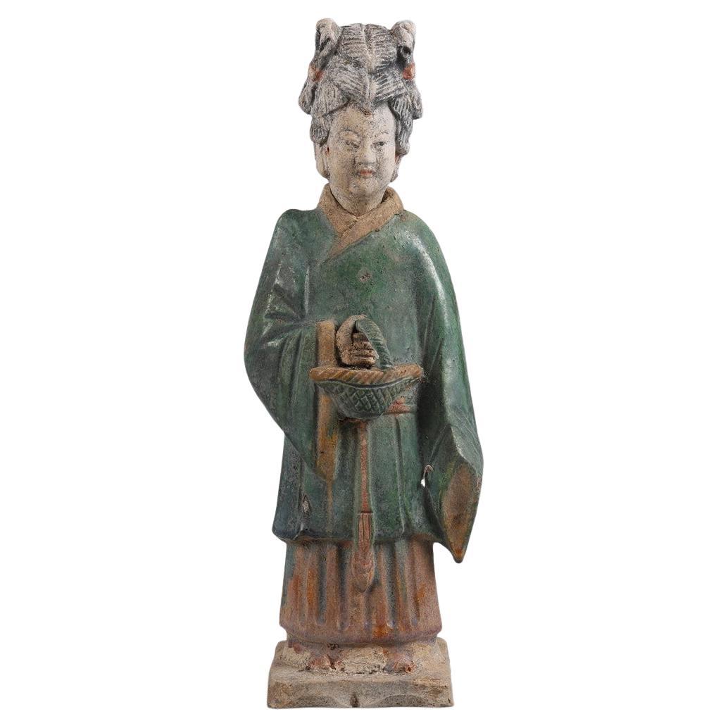 Ming Dynasty Green Glazed Teracotta Tomb Statue of a Woman, China For Sale