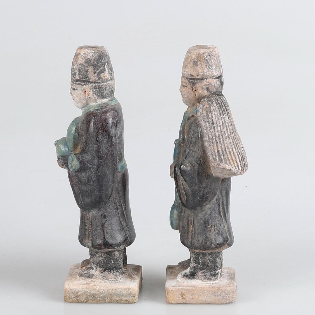 Polychromed Ming Dynasty, Pair of Green Glazed Terracotta Tomb Statues, China For Sale