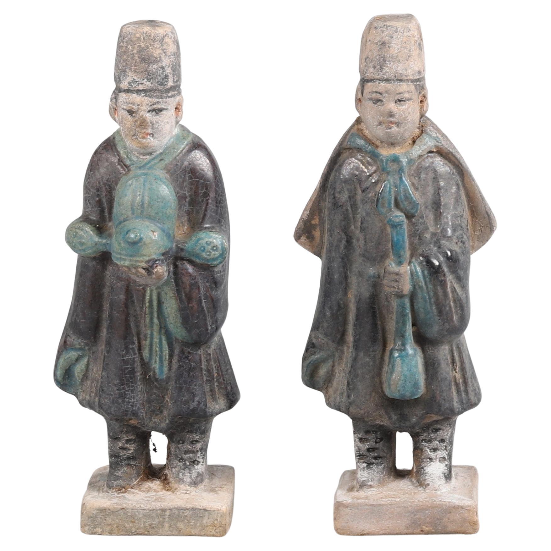 Ming Dynasty, Pair of Green Glazed Terracotta Tomb Statues, China For Sale