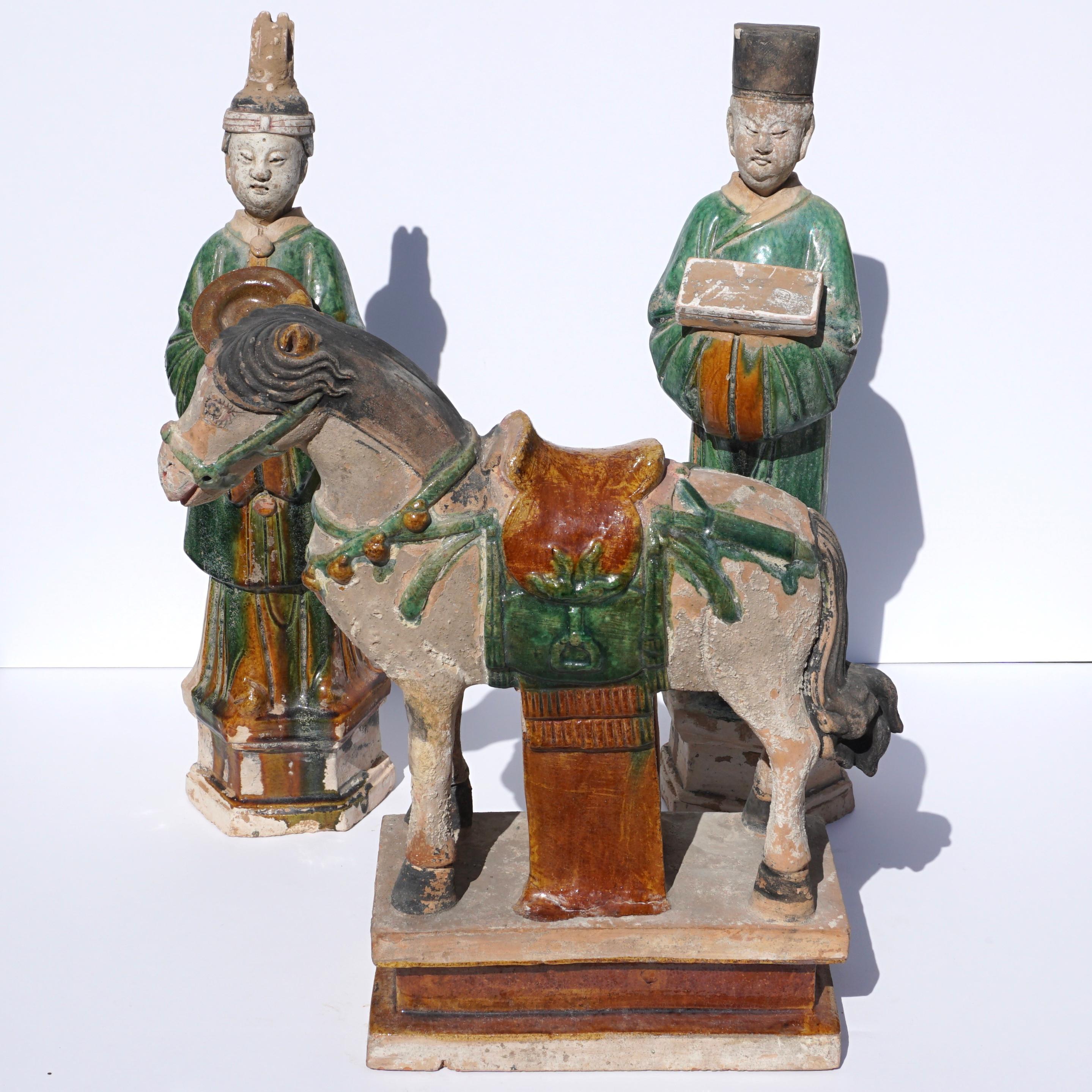 Terracotta Ming Dynasty Sancai Glazed Horse and Tomb Figures