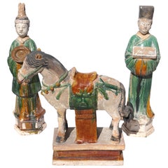 Antique Ming Dynasty Sancai Glazed Horse and Tomb Figures