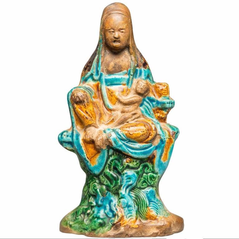 Hand-Crafted Ming Dynasty Songzi Guanyin with Child For Sale
