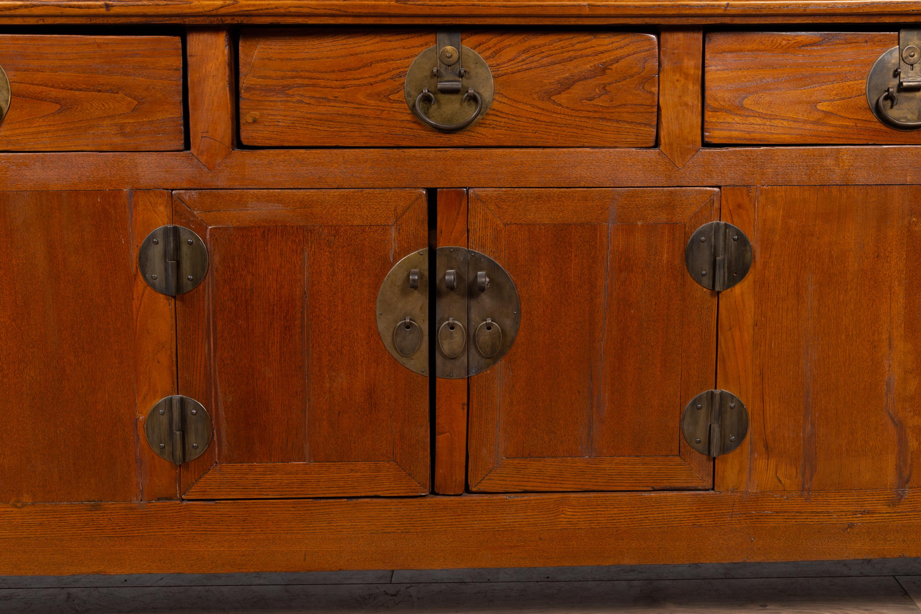 Brass Ming Dynasty Style Altar Cabinet with Everted Flanges and Carved Spandrels