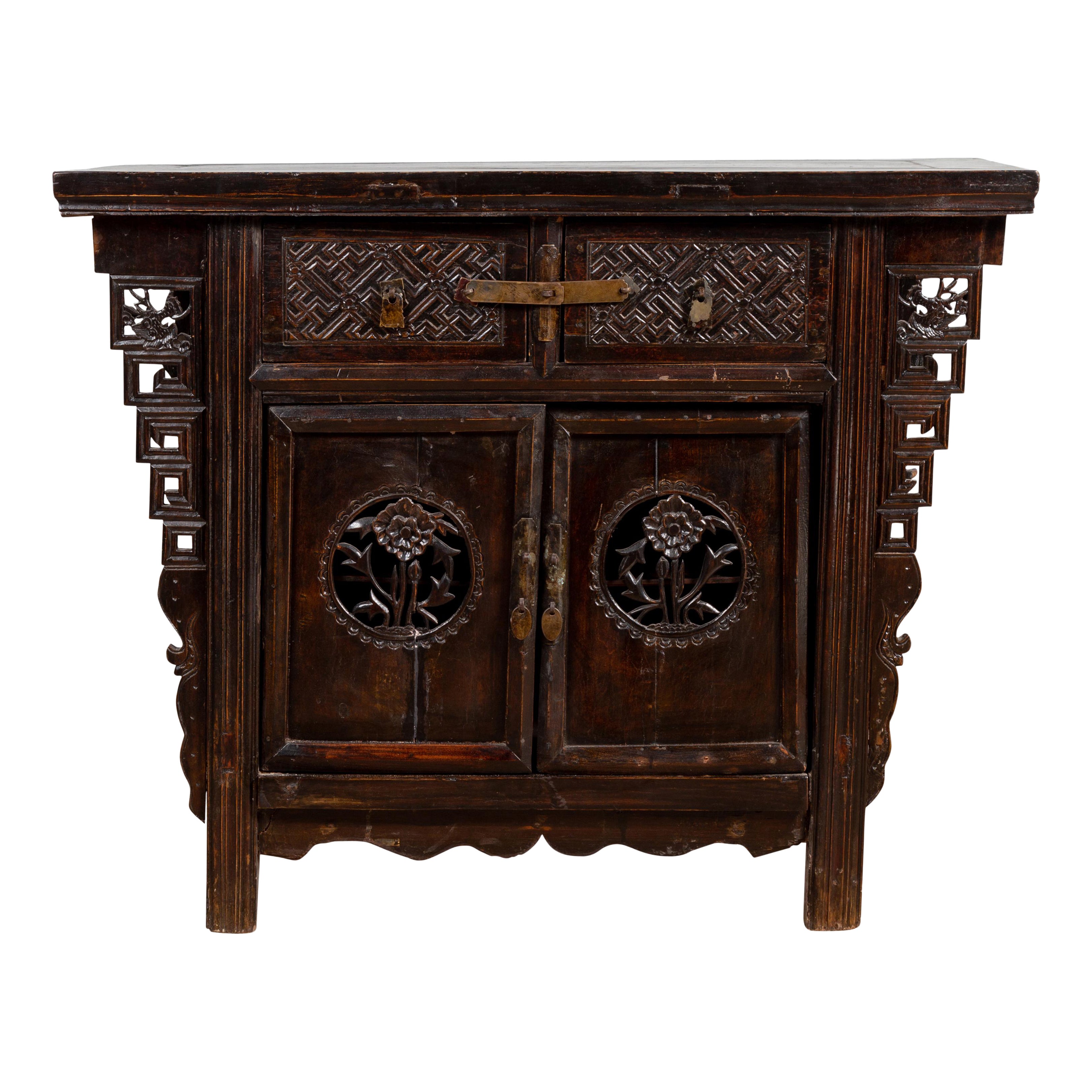 Ming Dynasty Style Butterfly Cabinet with Carved Spandrels and Doors