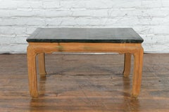 Ming Dynasty Style Coffee Table with Green Lacquer Top and Natural Patina
