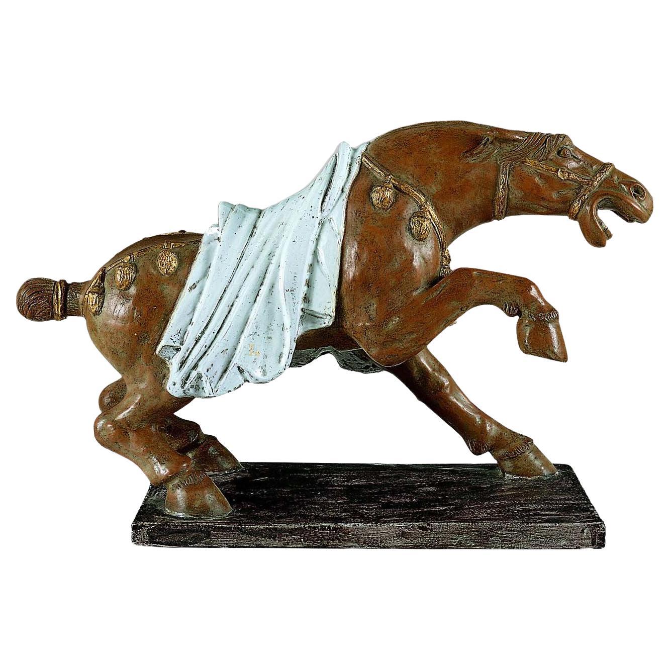Horse pottery,riding children,art deco pottery statue,beautiful rare large vintage pottery