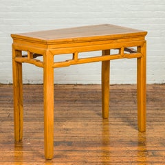 Ming Dynasty Style Vintage Elmwood Altar Console Table with Humpbacked Stretcher