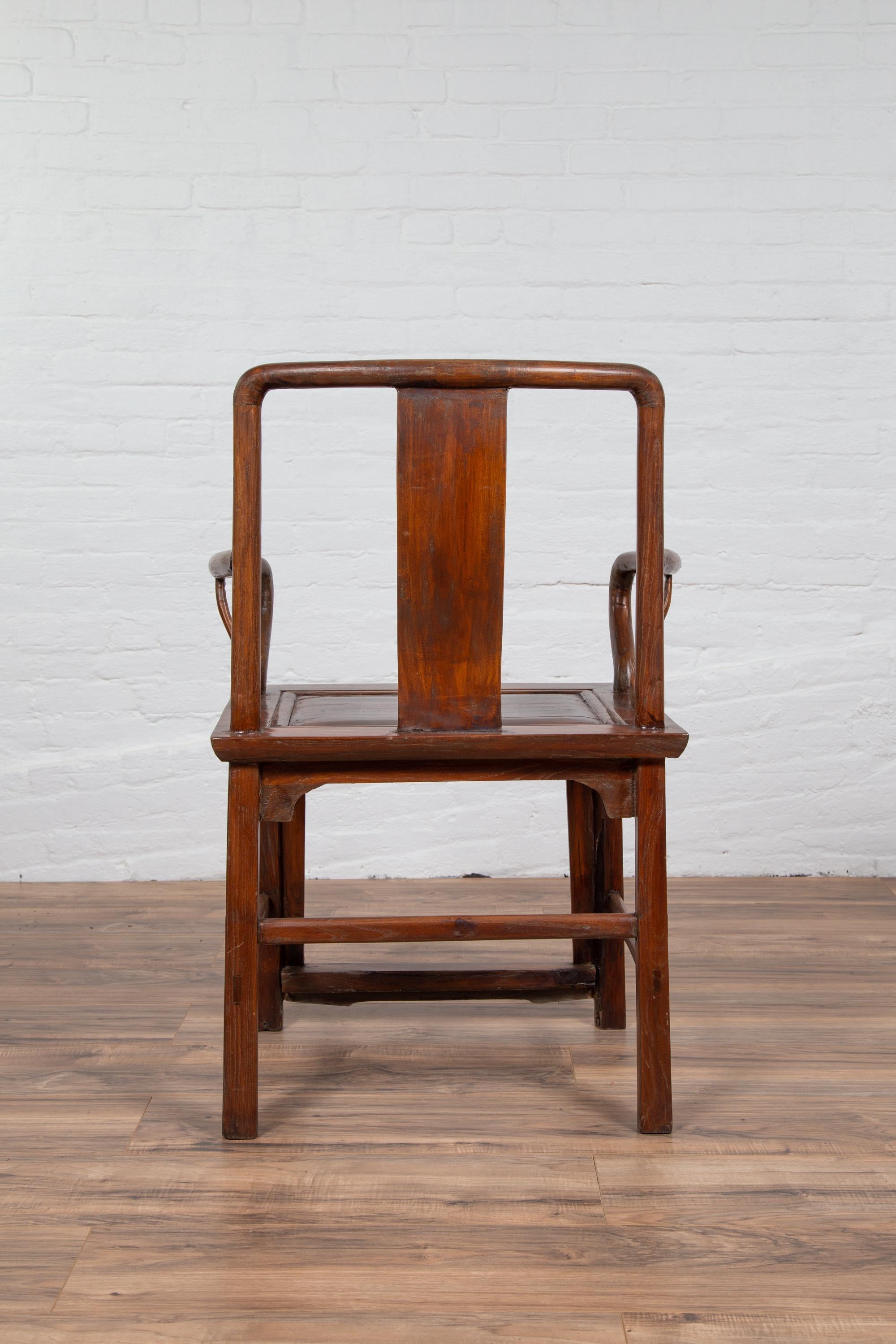 Ming Dynasty Style Wooden Wedding Chair with Carved Medallion and Curving Arms For Sale 2
