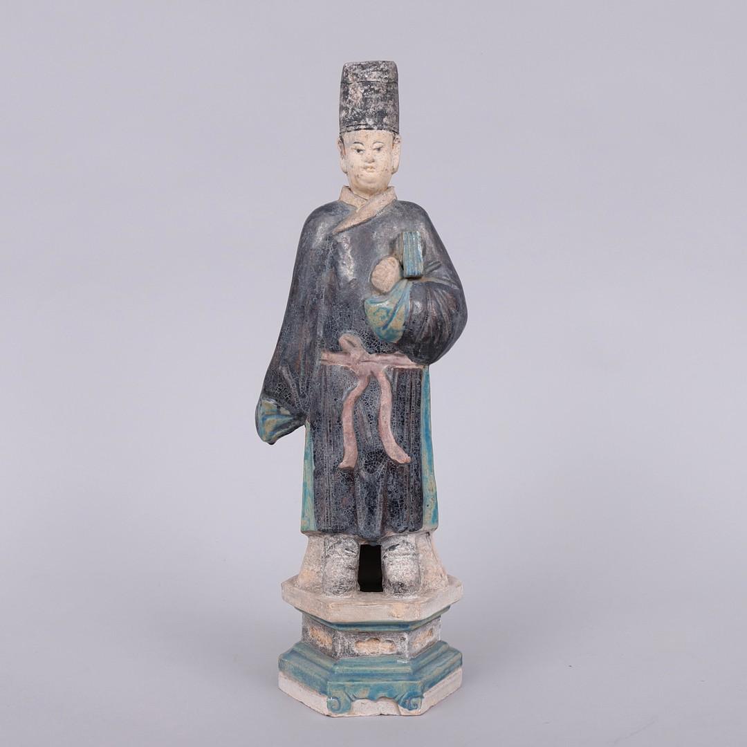 Chinese Ming Dynasty Terracotta Green Glazed Tomb Statue, China For Sale