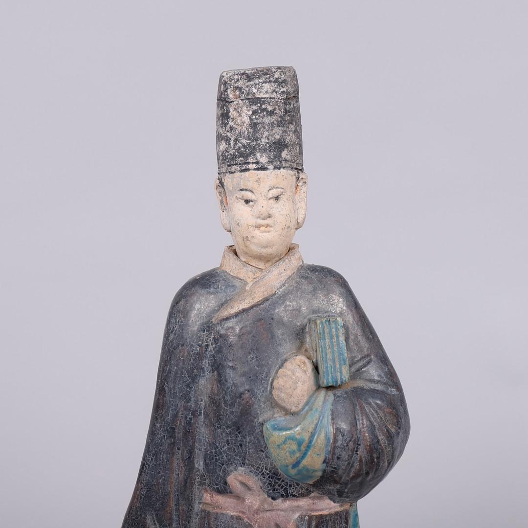 Polychromed Ming Dynasty Terracotta Green Glazed Tomb Statue, China For Sale