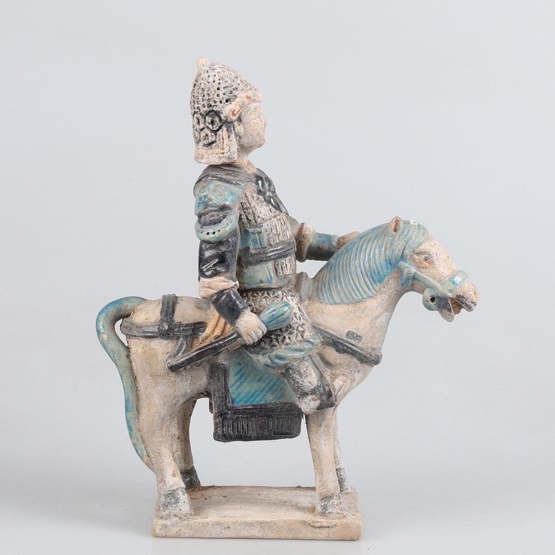 Ming Dynasty Terracotta Green Glazed Tomb Statue, Knight/Horse, China 1368 -1644 For Sale 3