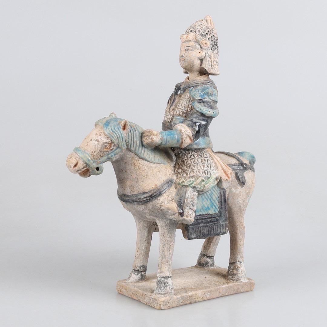 Chinese Ming Dynasty Terracotta Green Glazed Tomb Statue, Knight/Horse, China 1368 -1644 For Sale