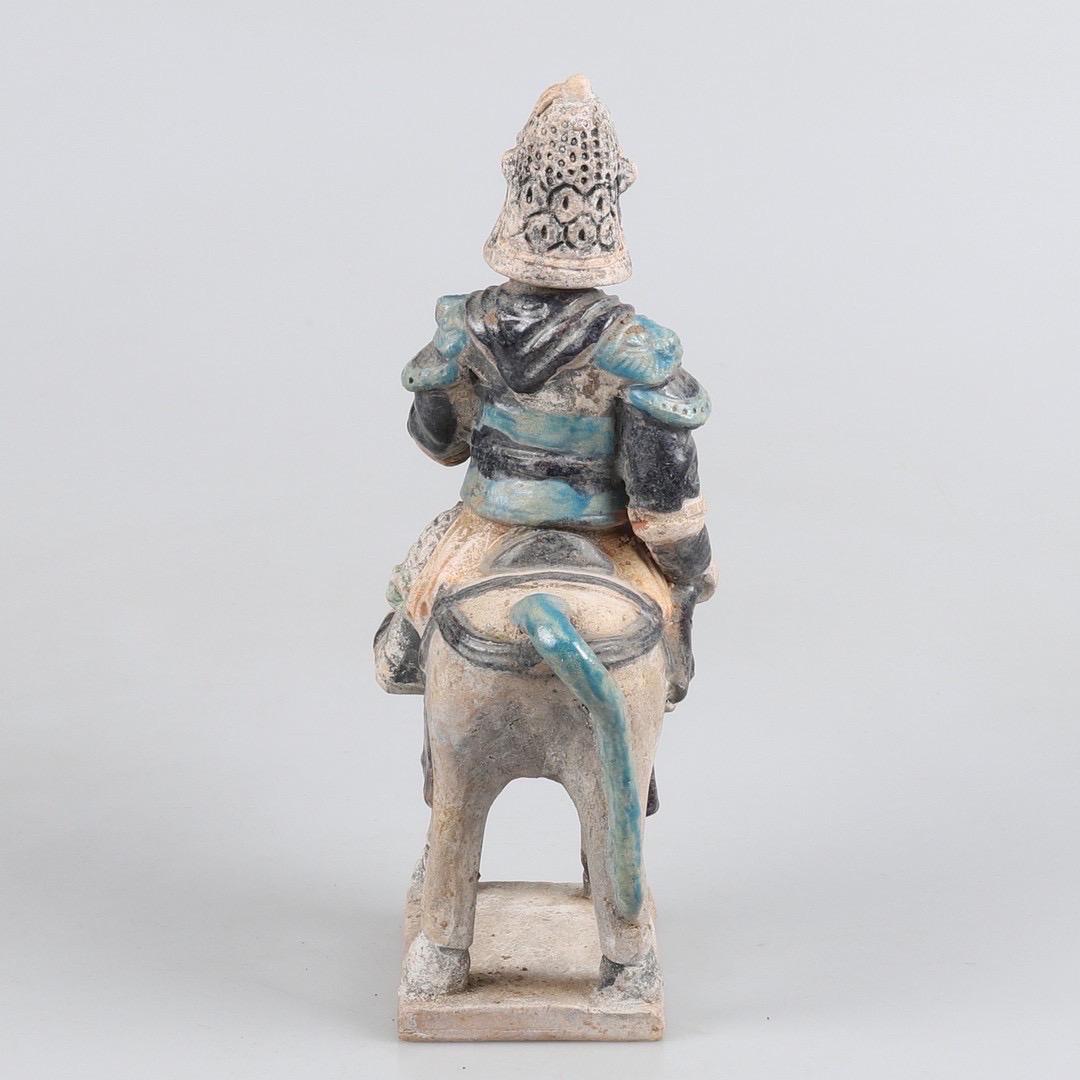 Ming Dynasty Terracotta Green Glazed Tomb Statue, Knight/Horse, China 1368 -1644 For Sale 1