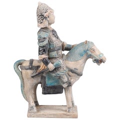 Ming Dynasty Terracotta Green Glazed Tomb Statue, Knight/Horse, China 1368 -1644
