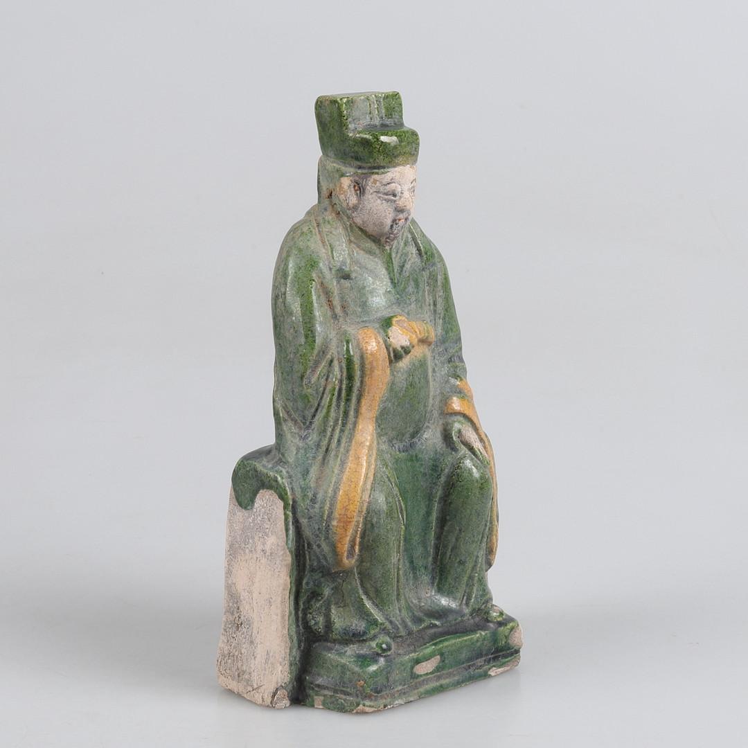 Polychromed Ming Dynasty Terracotta Tomb Statue Depictinmg a Seated Scholar For Sale