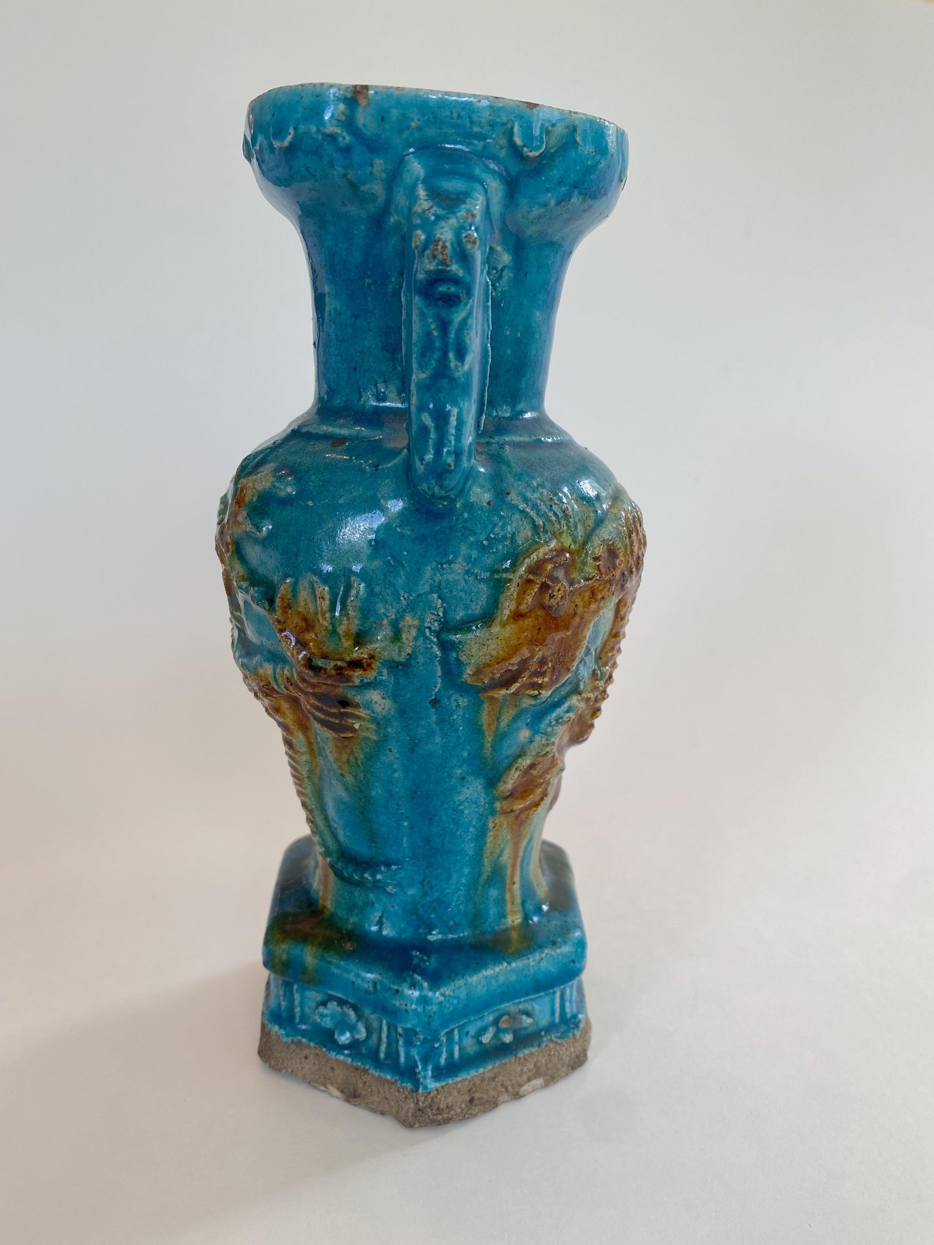 Glazed Ming Dynasty Vase with Vibrant Turquoise Glaze For Sale