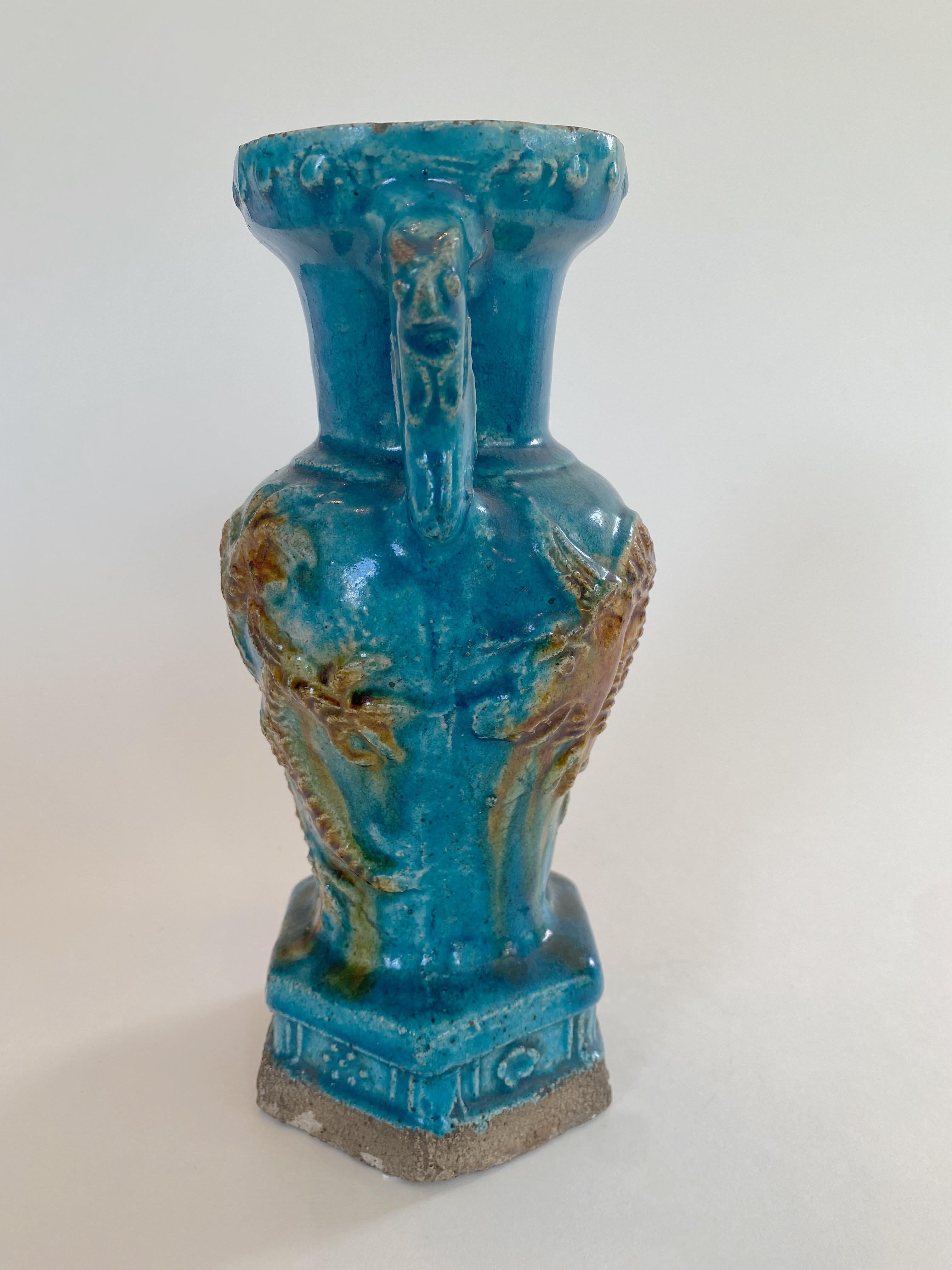 Glazed Ming Dynasty Vase with Vibrant Turquoise Glaze For Sale