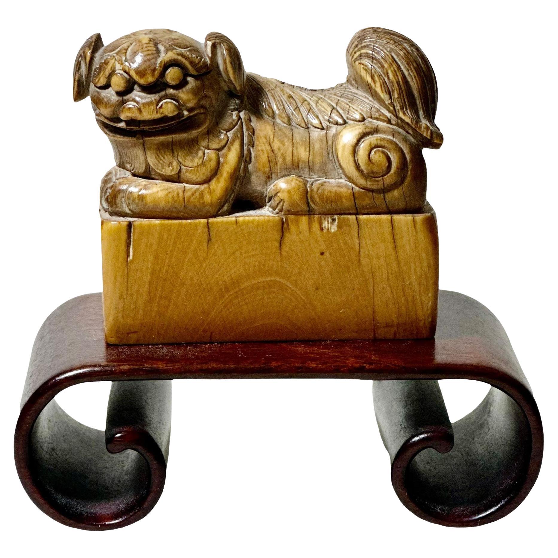 Ming Dynasty Wood Foo Dog With Box