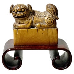 Used Ming Dynasty Wood Foo Dog With Box