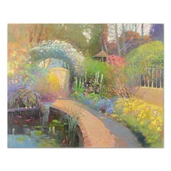 Used "Koi Pond Garden" Original Oil Painting on Canvas