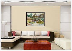 Ming Feng Large Original Painting Oil On Canvas Signed Floral Landscape Framed