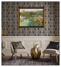 Ming Feng Large Original Painting On Canvas Signed Flower Garden Framed Artwork