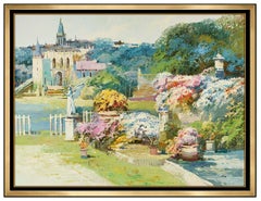 Ming Feng Original Oil Painting On Canvas Signed Landscape Flower Garden Artwork