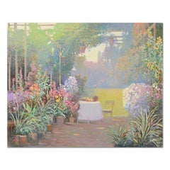 « Tea Garden », peinture à l'huile originale sur toile