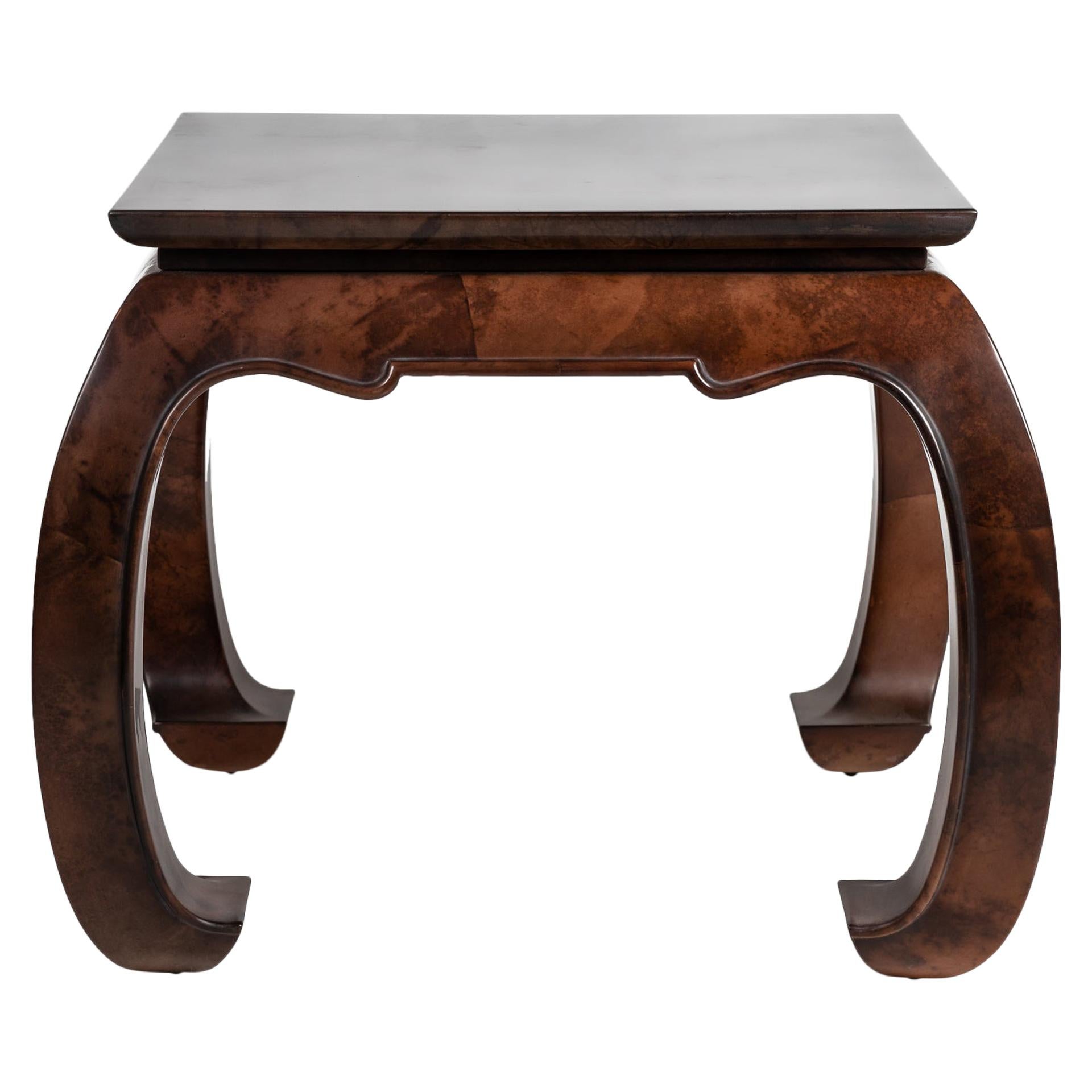 Ming Goatskin Side Table in Brown For Sale