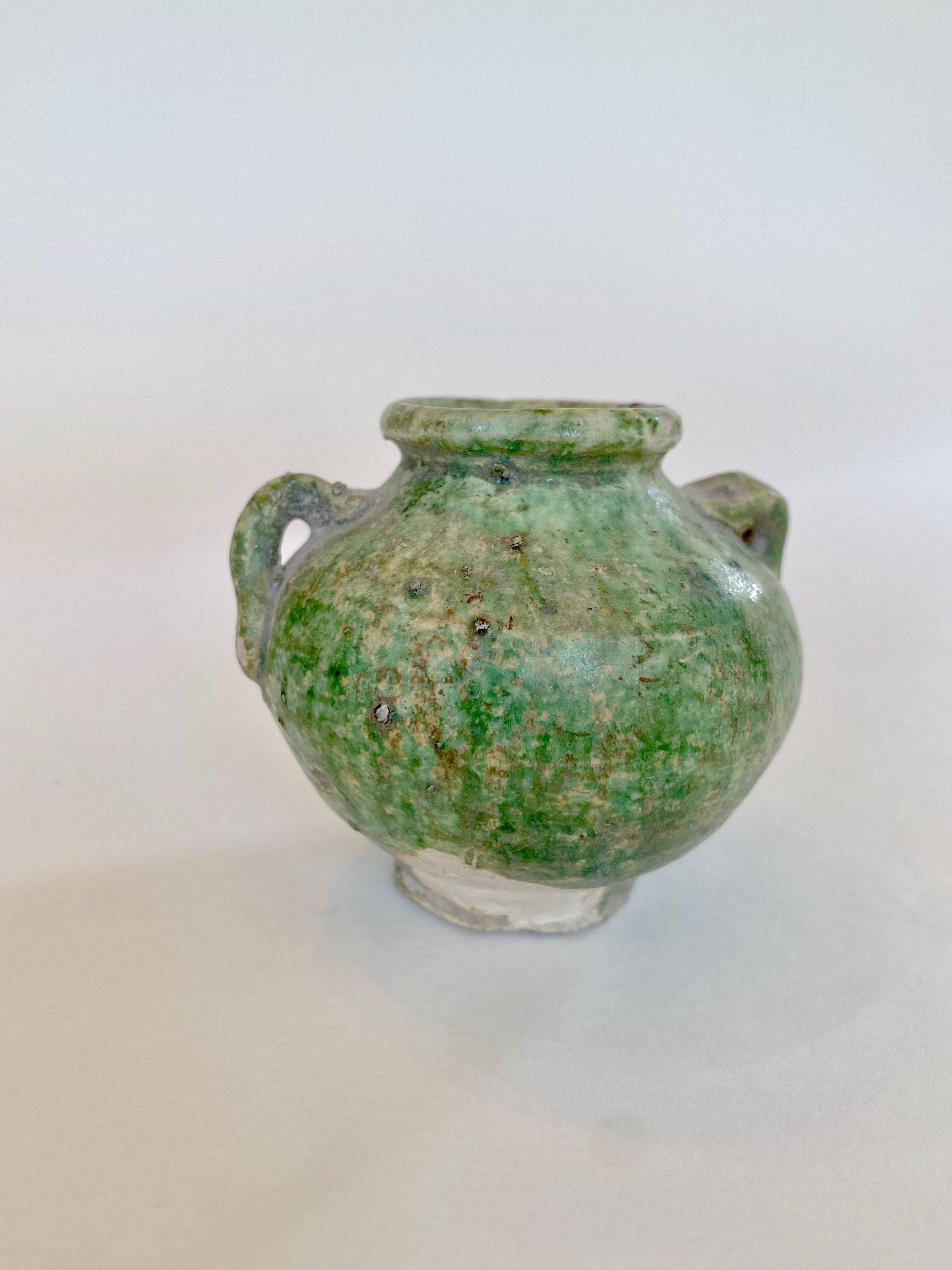 Glazed Ming Jarlet with Green Glaze For Sale