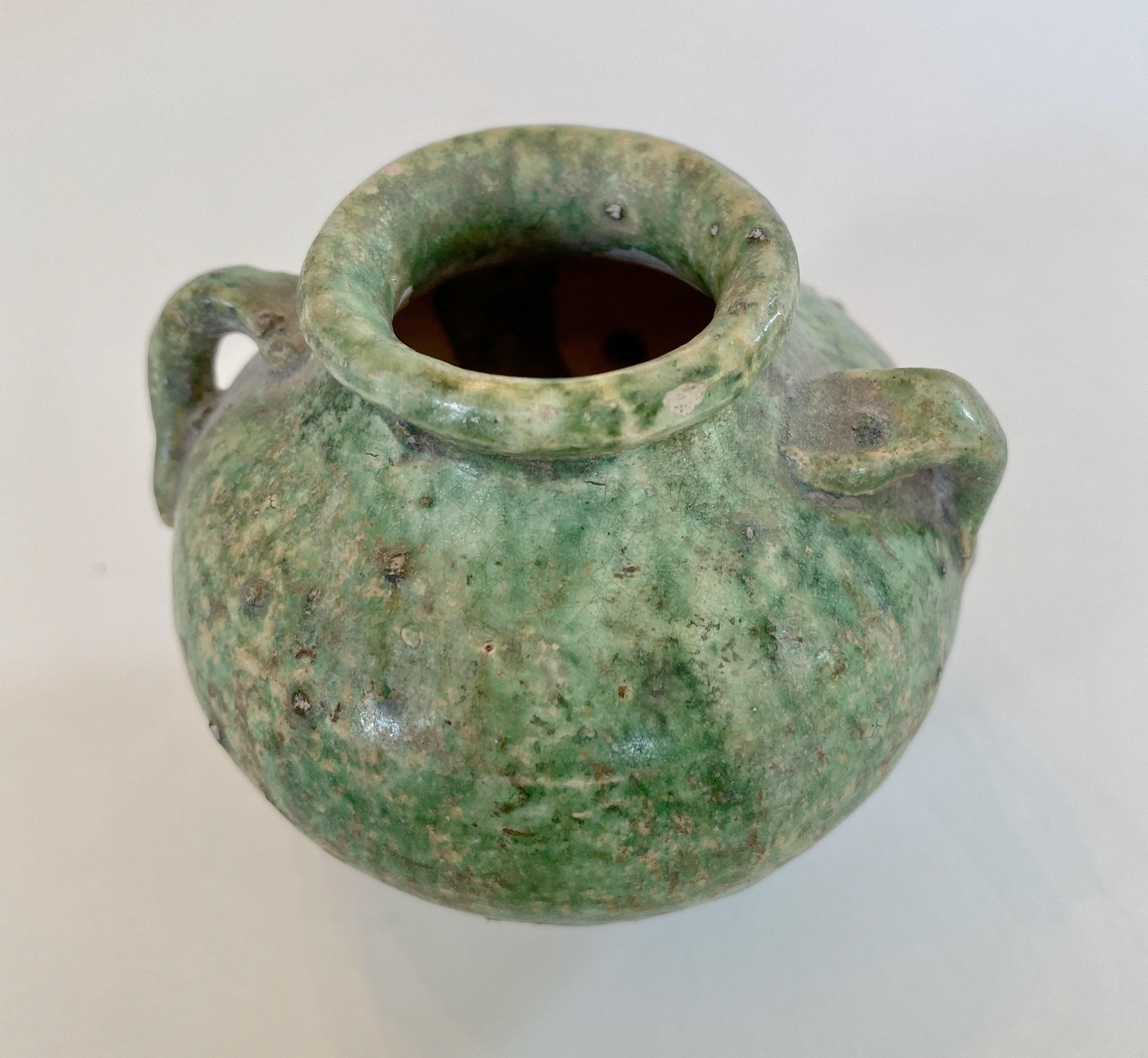 Pottery Ming Jarlet with Green Glaze For Sale