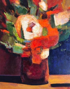 'Green Orange White Bouquet'  Large Contemporary Still Life Flowers 48" x 60" 