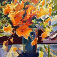 "Orange Bouquet" by Ming Ming - Orange, Green, and Blue Bouquet of Flowers