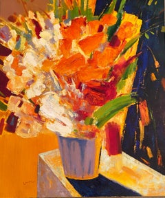 'Orange Flowers ‘Mixed Media Still Life  Colorful By Ming Ming