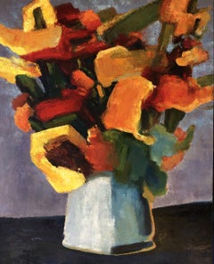 Orange & Yellow Flowers & White Vase Contemporary Large Still Life  48" x 60" 